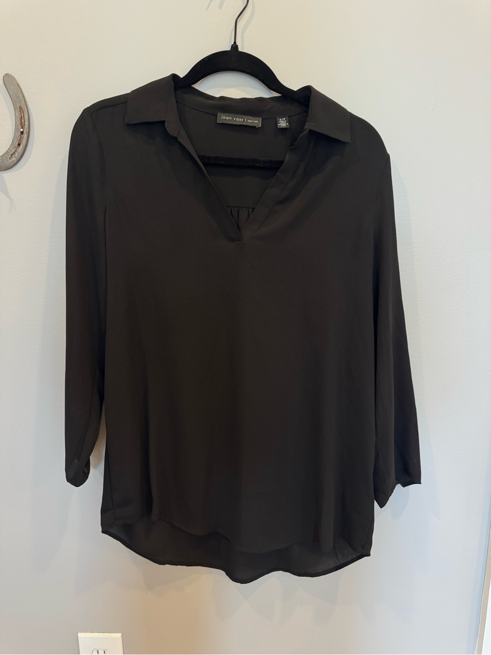 Joan Vass Black V-Neck Collared Blouse